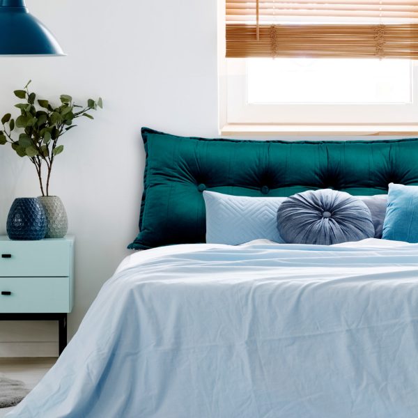 Buttoned Body Pillow Cushion Velvet Fabric Cyan - Image 3