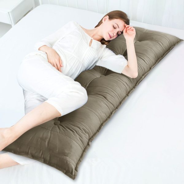 Buttoned Body Pillow Cushion Velvet Fabric Brown - Image 6