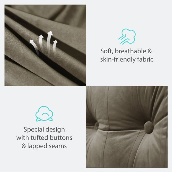 Buttoned Body Pillow Cushion Velvet Fabric Brown - Image 7
