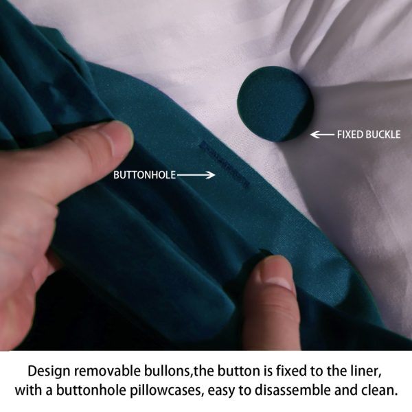 Buttoned Body Pillow Cushion Velvet Fabric Blue - Image 9