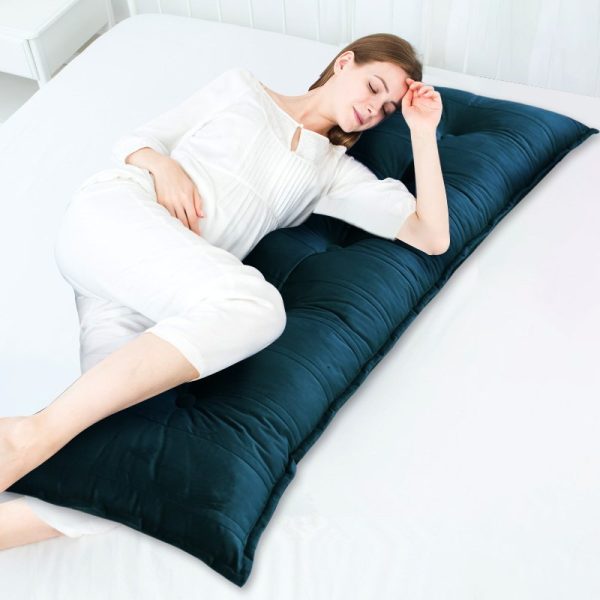 Buttoned Body Pillow Cushion Velvet Fabric Blue - Image 7