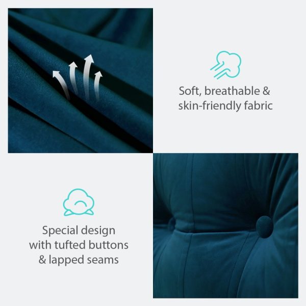 Buttoned Body Pillow Cushion Velvet Fabric Blue - Image 8