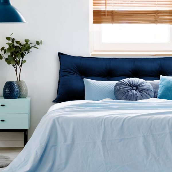 Buttoned Body Pillow Cushion Velvet Fabric Blue - Image 3