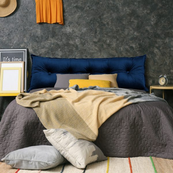 Buttoned Body Pillow Cushion Velvet Fabric Blue - Image 5