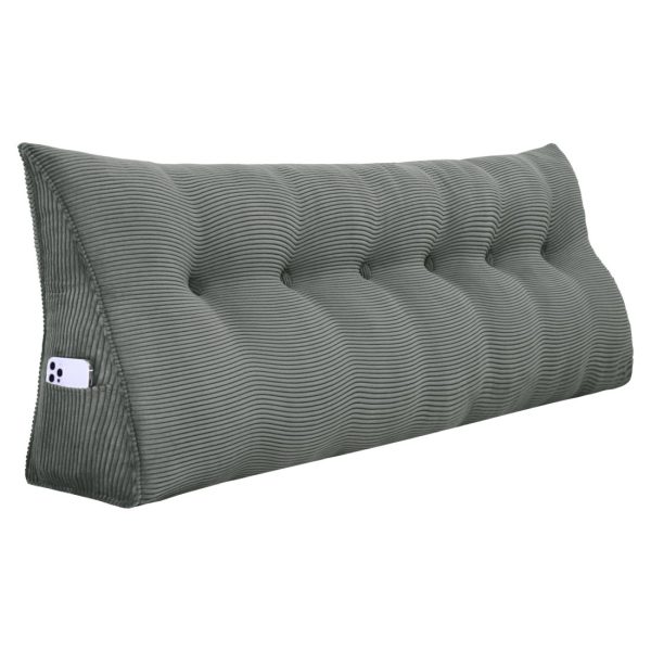 Buttoned Wedge Pillow Cushion Corduroy Fabric Gray - Image 16