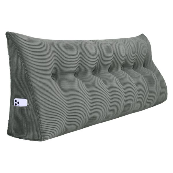 Buttoned Wedge Pillow Cushion Corduroy Fabric Gray - Image 17