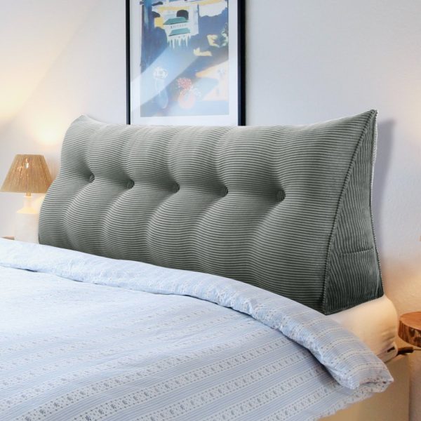 Buttoned Wedge Pillow Cushion Corduroy Fabric Gray - Image 2