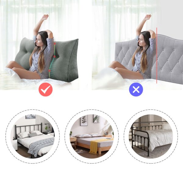 Buttoned Wedge Pillow Cushion Corduroy Fabric Gray - Image 9