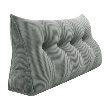 Buttoned Wedge Pillow Cushion Corduroy Fabric Gray