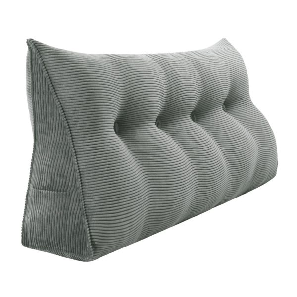 Buttoned Wedge Pillow Cushion Corduroy Fabric Gray