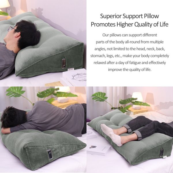 Buttoned Wedge Pillow Cushion Corduroy Fabric Gray - Image 7