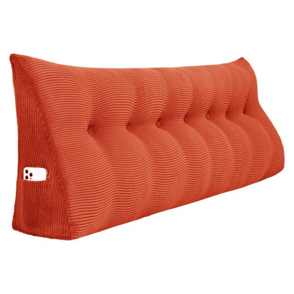 Buttoned Wedge Pillow Cushion Corduroy Fabric Orange - Image 16