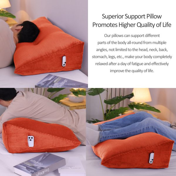 Buttoned Wedge Pillow Cushion Corduroy Fabric Orange - Image 5