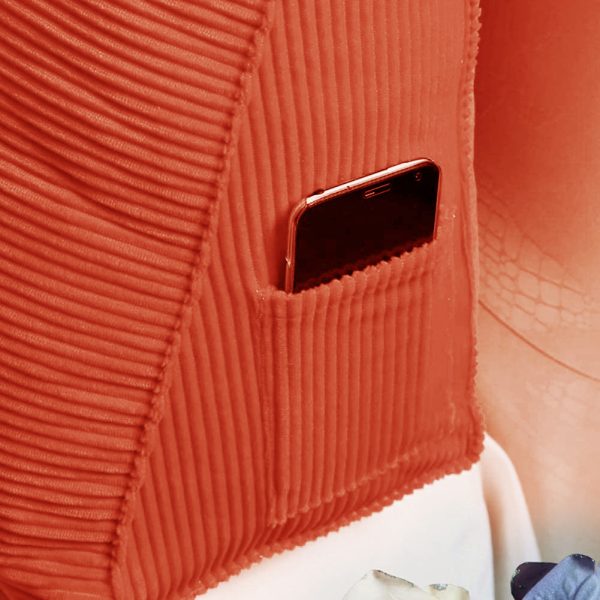 Buttoned Wedge Pillow Cushion Corduroy Fabric Orange - Image 13