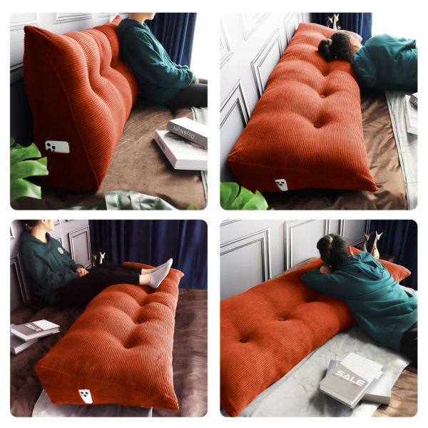 Buttoned Wedge Pillow Cushion Corduroy Fabric Orange - Image 4