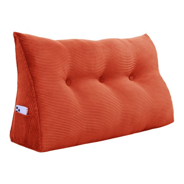 Buttoned Wedge Pillow Cushion Corduroy Fabric Orange - Image 14