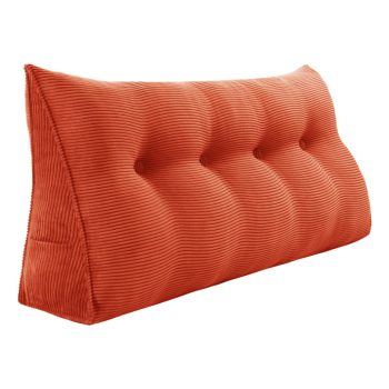 Buttoned Wedge Pillow Cushion Corduroy Fabric Orange