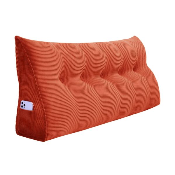 Buttoned Wedge Pillow Cushion Corduroy Fabric Orange - Image 17