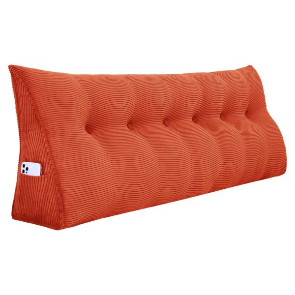 Buttoned Wedge Pillow Cushion Corduroy Fabric Orange - Image 15