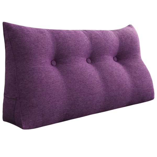 Buttoned Wedge Pillow Cushion Polyester And Linen Blend Fabric Purple - Image 5