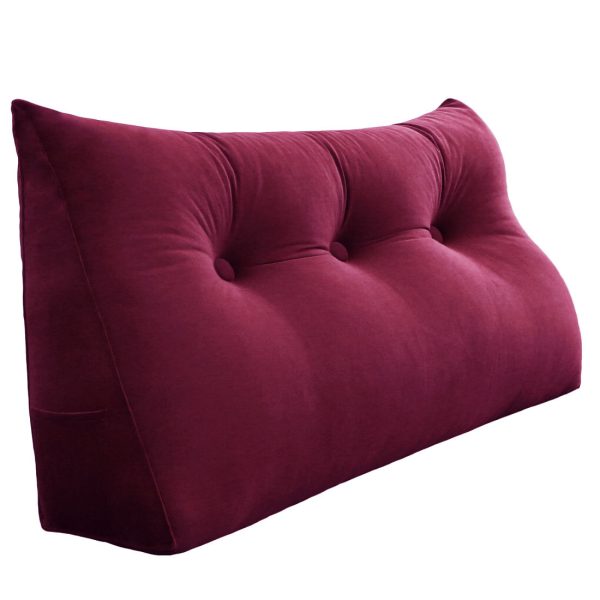 Buttoned Wedge Pillow Cushion Velvet Fabric Red - Image 11
