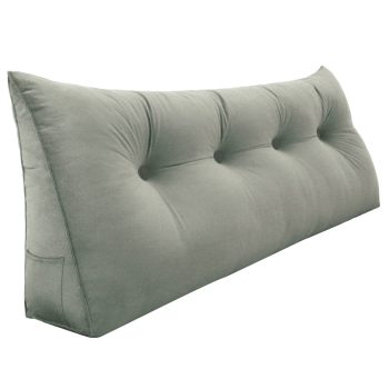 Buttoned Wedge Pillow Cushion Velvet Fabric Brown