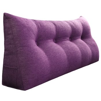 Buttoned Wedge Pillow Cushion Polyester And Linen Blend Fabric Purple
