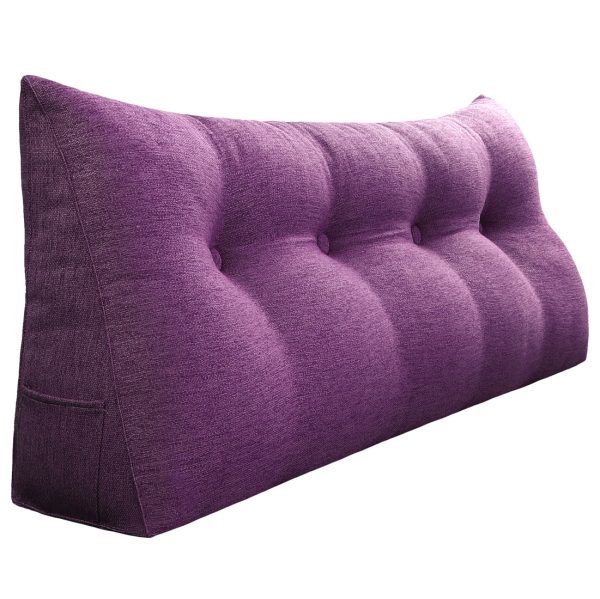 Buttoned Wedge Pillow Cushion Polyester And Linen Blend Fabric Purple