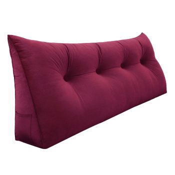 Buttoned Wedge Pillow Cushion Velvet Fabric Red