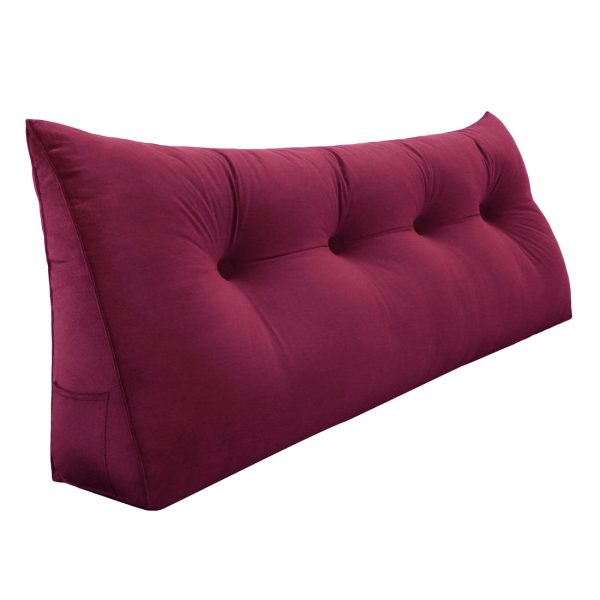 Buttoned Wedge Pillow Cushion Velvet Fabric Red