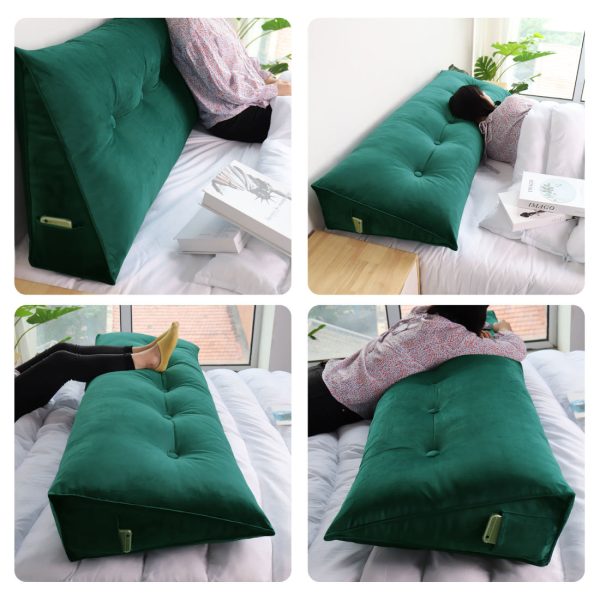 Buttoned Wedge Pillow Cushion Velvet Fabric Cyan - Image 4