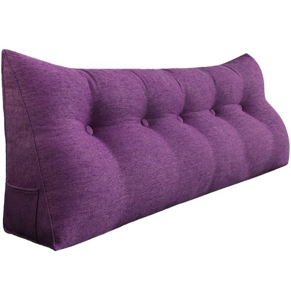 Buttoned Wedge Pillow Cushion Polyester And Linen Blend Fabric Purple - Image 6