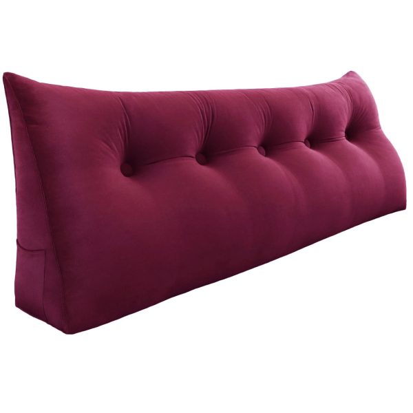 Buttoned Wedge Pillow Cushion Velvet Fabric Red - Image 12