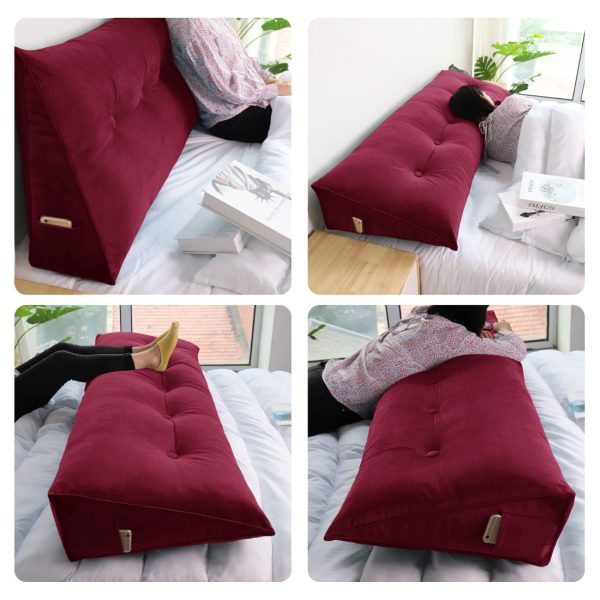 Buttoned Wedge Pillow Cushion Velvet Fabric Red - Image 4