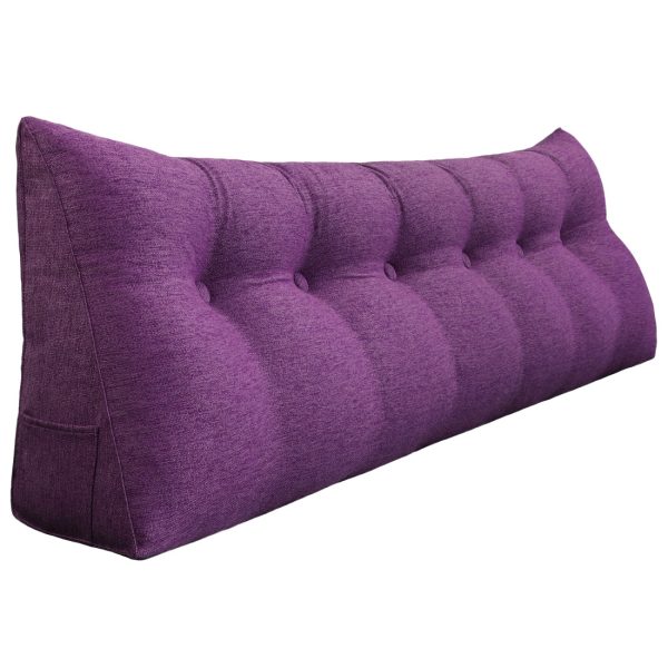Buttoned Wedge Pillow Cushion Polyester And Linen Blend Fabric Purple - Image 7