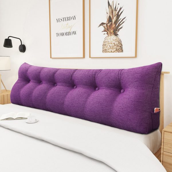 Buttoned Wedge Pillow Cushion Polyester And Linen Blend Fabric Purple - Image 2