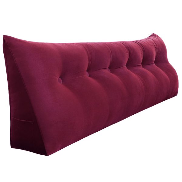 Buttoned Wedge Pillow Cushion Velvet Fabric Red - Image 13