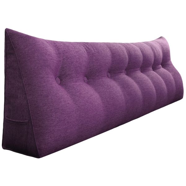 Buttoned Wedge Pillow Cushion Polyester And Linen Blend Fabric Purple - Image 8