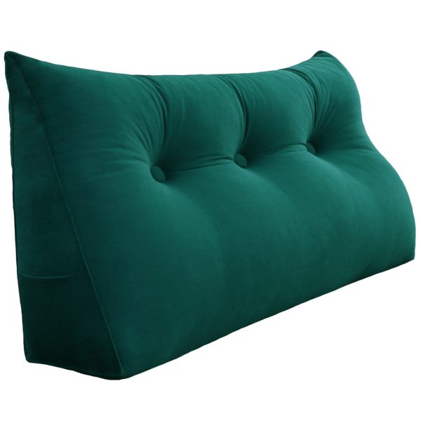 Buttoned Wedge Pillow Cushion Velvet Fabric Cyan - Image 13