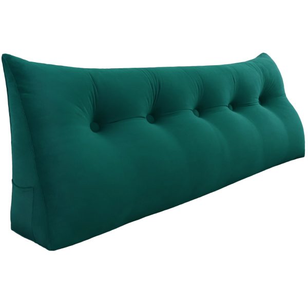 Buttoned Wedge Pillow Cushion Velvet Fabric Cyan - Image 14