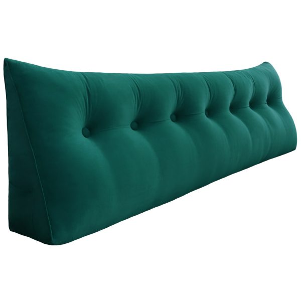 Buttoned Wedge Pillow Cushion Velvet Fabric Cyan - Image 16