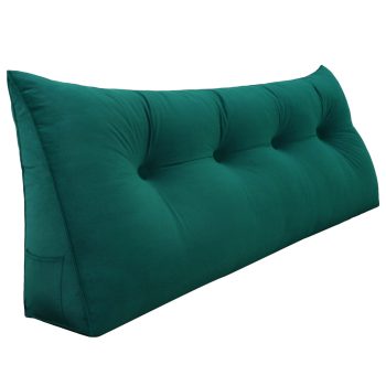 Buttoned Wedge Pillow Cushion Velvet Fabric Cyan