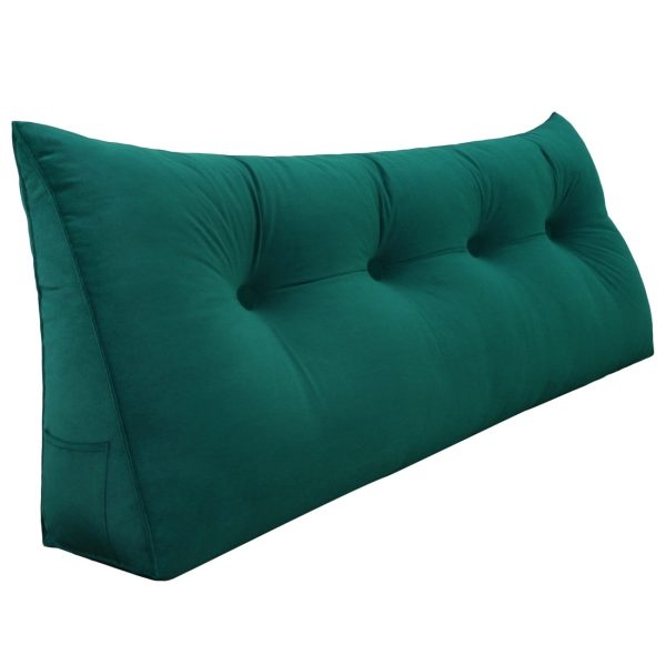 Buttoned Wedge Pillow Cushion Velvet Fabric Cyan