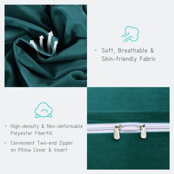Buttoned Wedge Pillow Cushion Velvet Fabric Cyan - Image 8