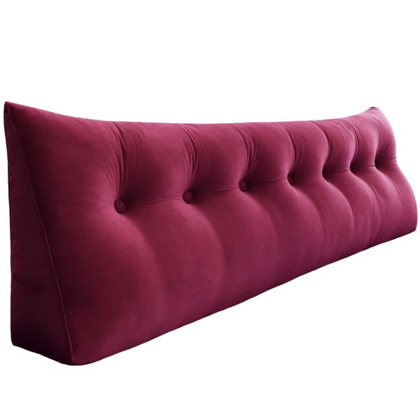 Buttoned Wedge Pillow Cushion Velvet Fabric Red - Image 14