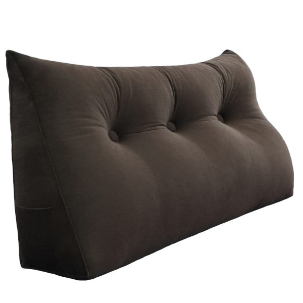 Buttoned Wedge Pillow Cushion Velvet Fabric Coffee Color - Image 12