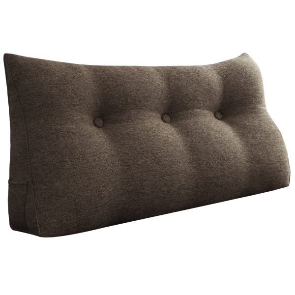 Buttoned Wedge Pillow Cushion Polyester And Linen Blend Fabric Coffee Color - Image 11