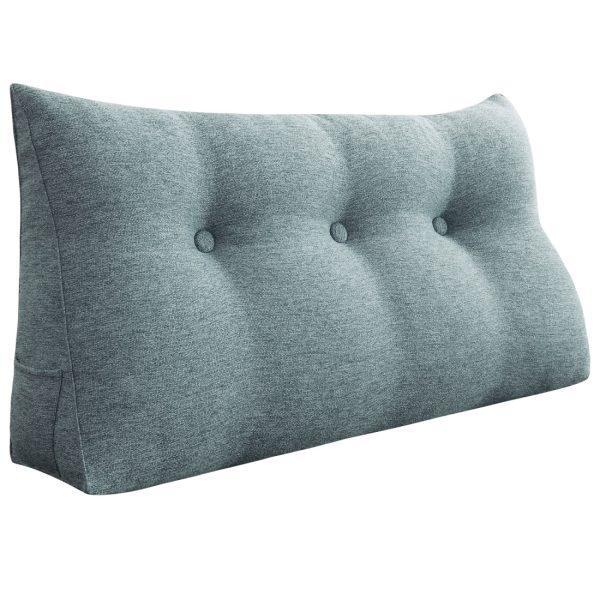 Buttoned Wedge Pillow Cushion Polyester And Linen Blend Fabric Gray - Image 12