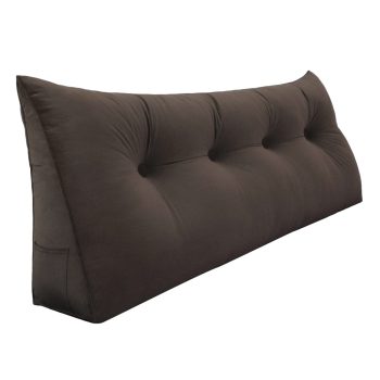 Buttoned Wedge Pillow Cushion Velvet Fabric Coffee Color
