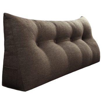 Buttoned Wedge Pillow Cushion Polyester And Linen Blend Fabric Coffee Color